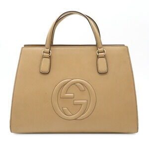Gucci Soho Interlocking GG Handbag Beige Leather Shoulder Bag